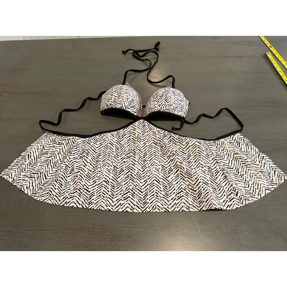 Hula Honey Animal Print Bikini Top Black White Molded Cup Halter Swimwear Large